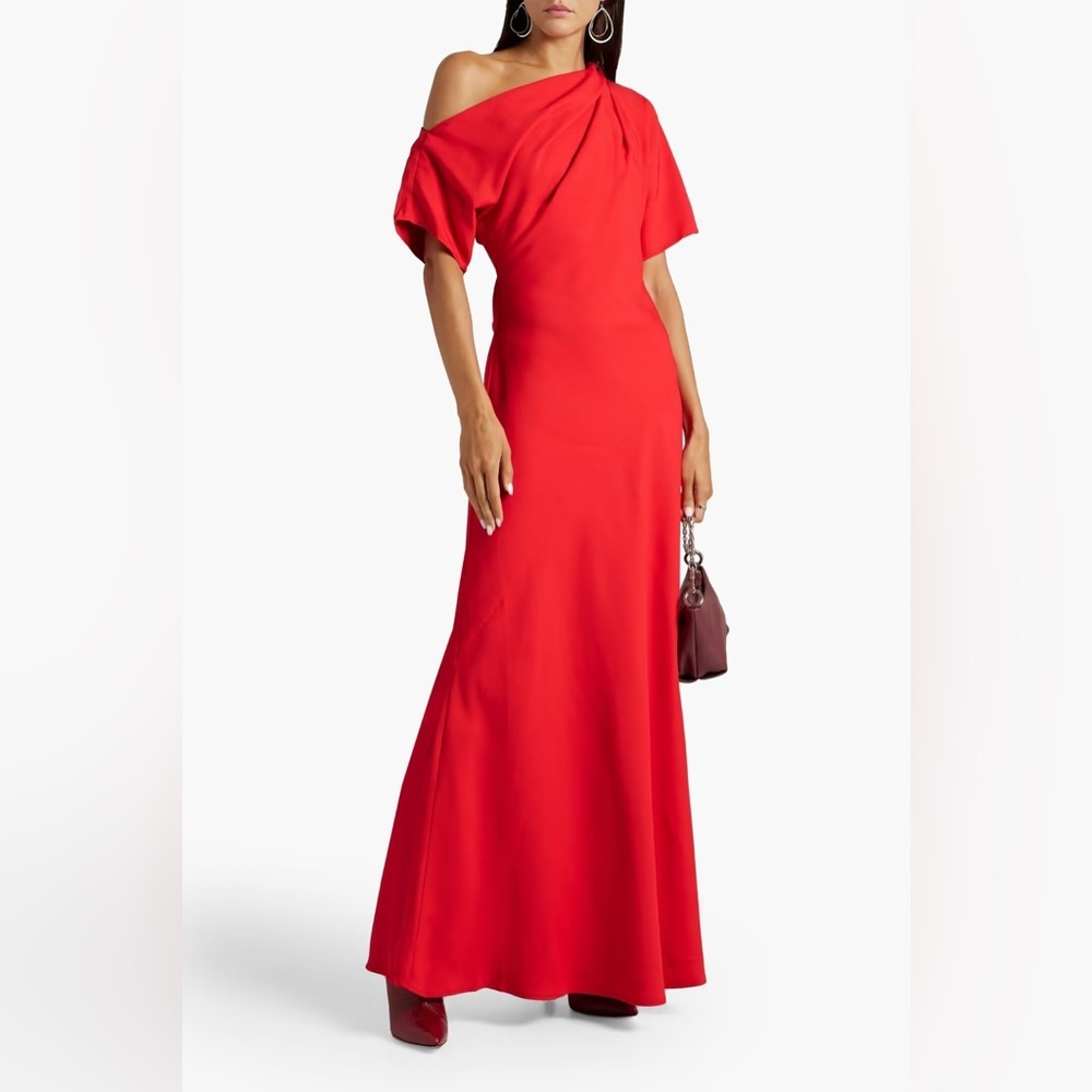 CO one shoulder draped faille one shoulder maxi dress